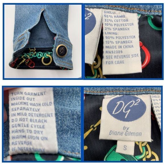 DG2 by Diane Gilman Light Blue Silky Chain Print Lining Denim‎ Jacket Size Small - Picture 9 of 9